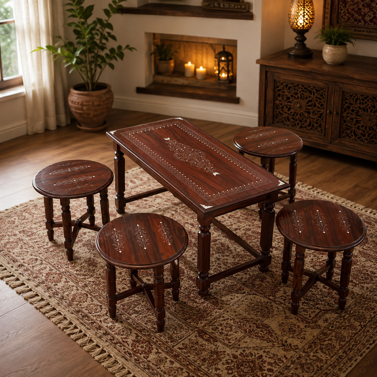 Chinyoti Sheesham Wood Nesting Tables Set (5-Piece)
