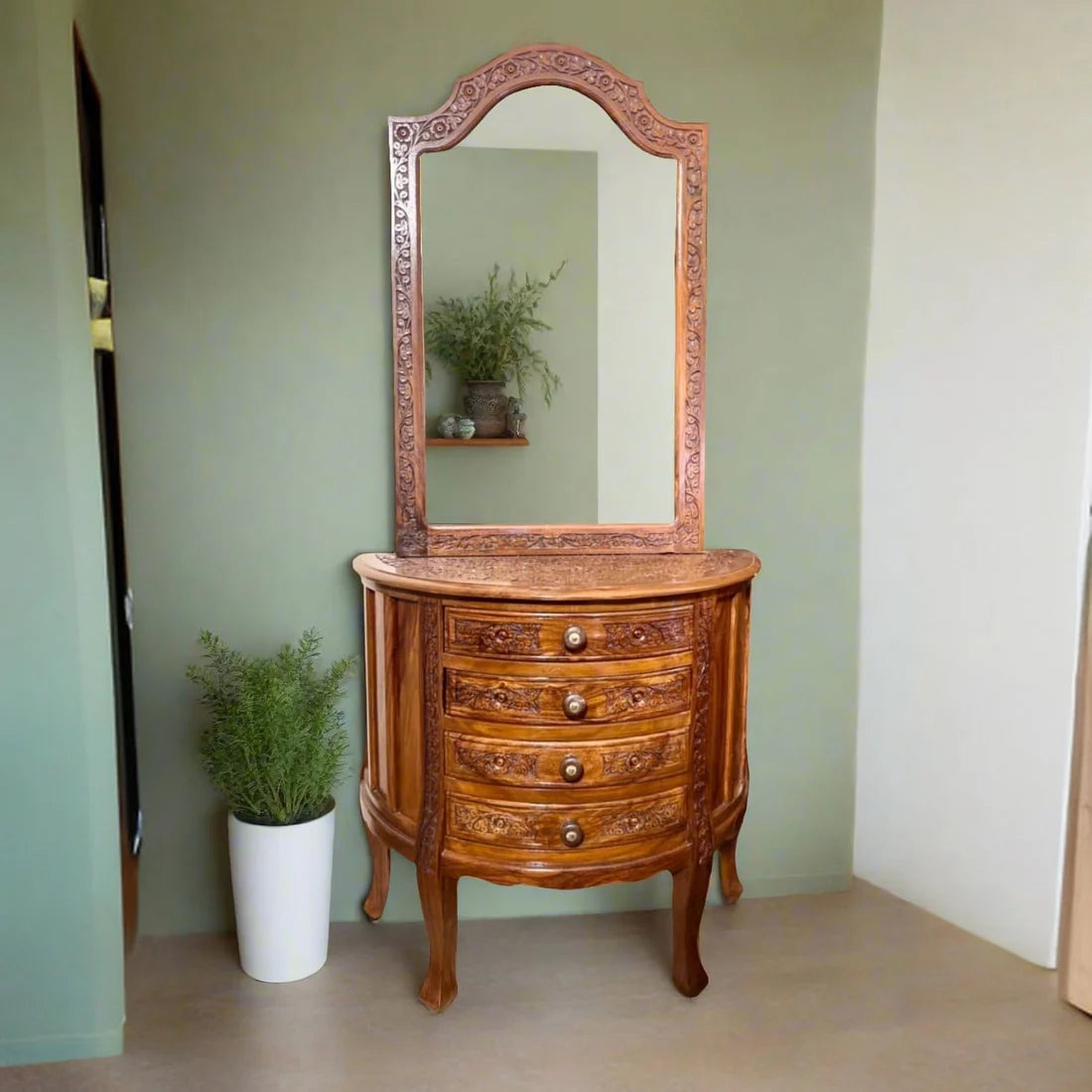 Solid Sheesham Wood Dressing Console with Brass Inlay