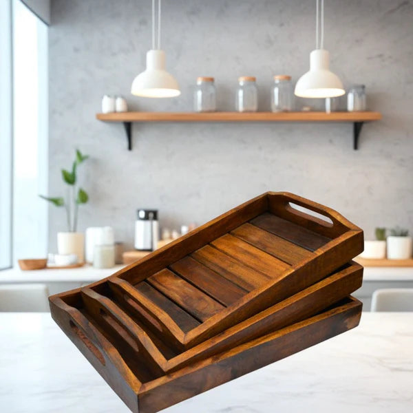 Solid Sheesham Wooden Handmade Mulberry Tray Set