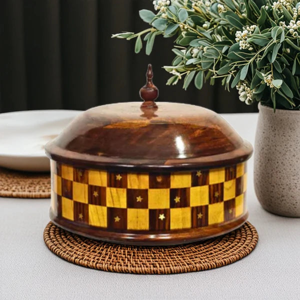 Wooden Handmade Hotpot with Brass Work & Steel Inner