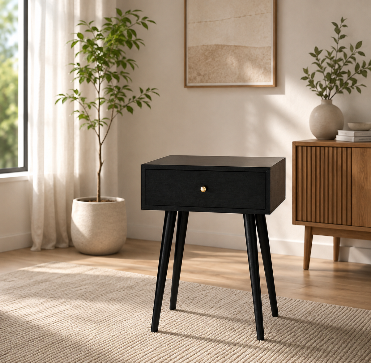Decor Therapy Mid Century 1-Drawer Wood Side Accent Table