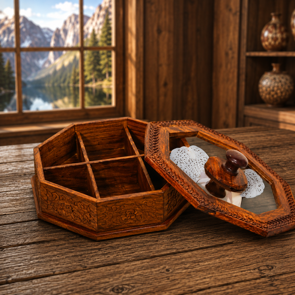 Exquisite Hand-Carved Wooden Dry Fruit Box