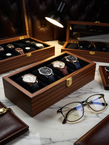 Wooden Watch Box – 5 Slots, Handmade with Solid Cover