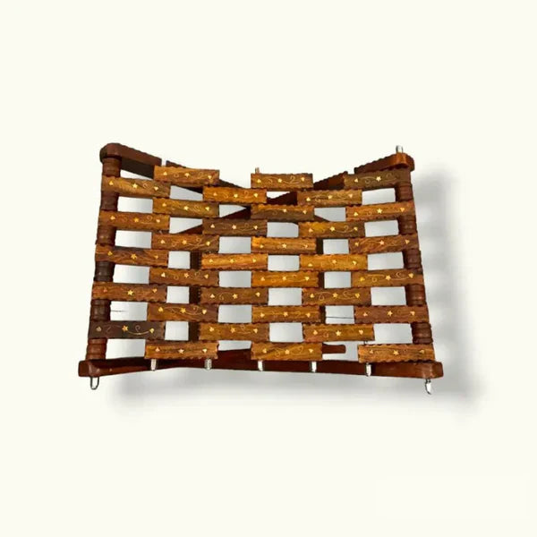 Handmade Foldable Wooden Stool with Premium Brass Work