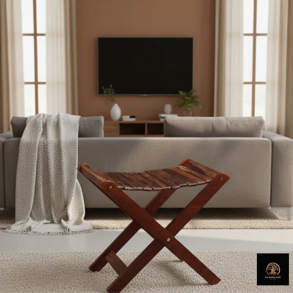 Handmade Foldable Wooden Stool with Premium Brass Work
