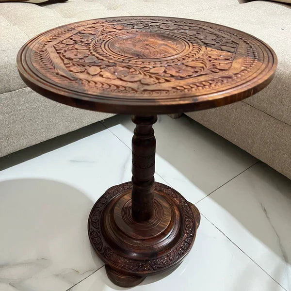Wooden Coffee Table with Carving Art