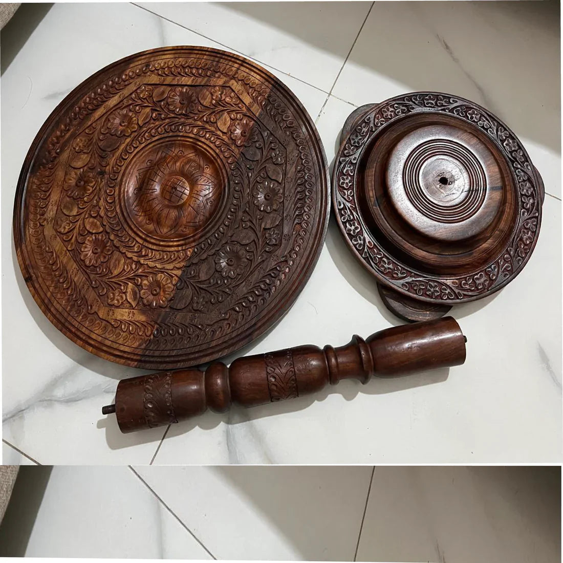 Wooden Coffee Table with Carving Art