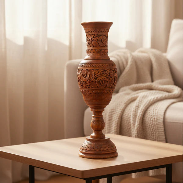 Beautiful Pure Sheesham Wood Handmade Vase with Carving Work