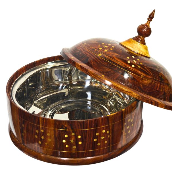 Wooden Hotpot with Brass Work & Steel Inner