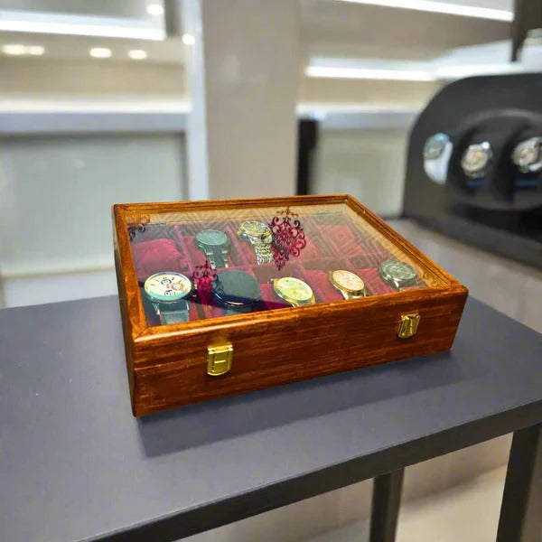 Wooden Watch Box with Glass Top – 10 Slots