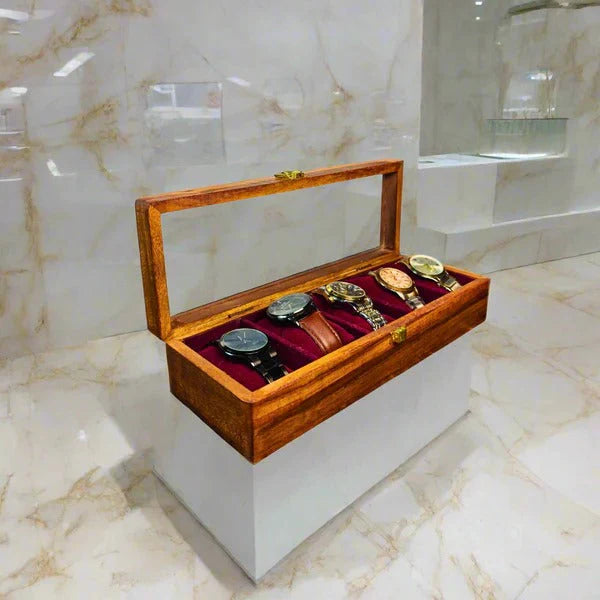 Wooden Watch Box – 5 Slots with Solid Cover