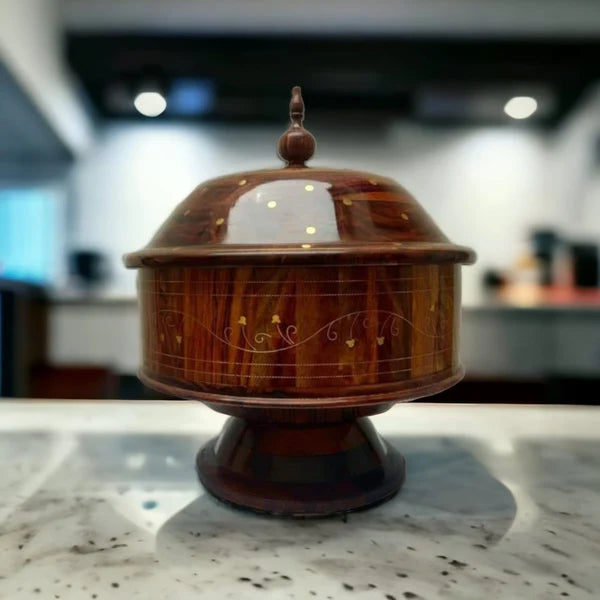 Wooden Hotpot with Brass Work & Steel Inner