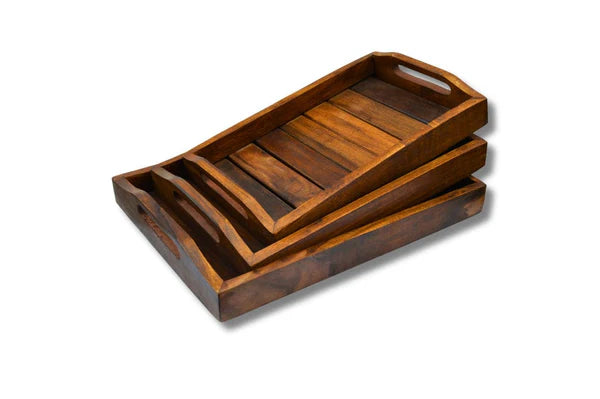 Solid Sheesham Wooden Handmade Mulberry Tray Set