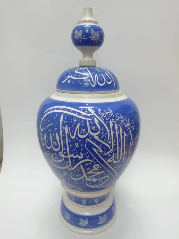 Wooden Handmade Black & Blue Islamic Naqshi Art Jar