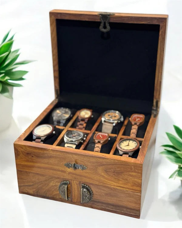 Luxury Wooden Watch Box with Side Drawer