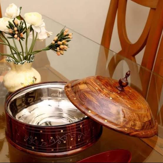 Wooden Hotpot with Brass Work & Steel Inner