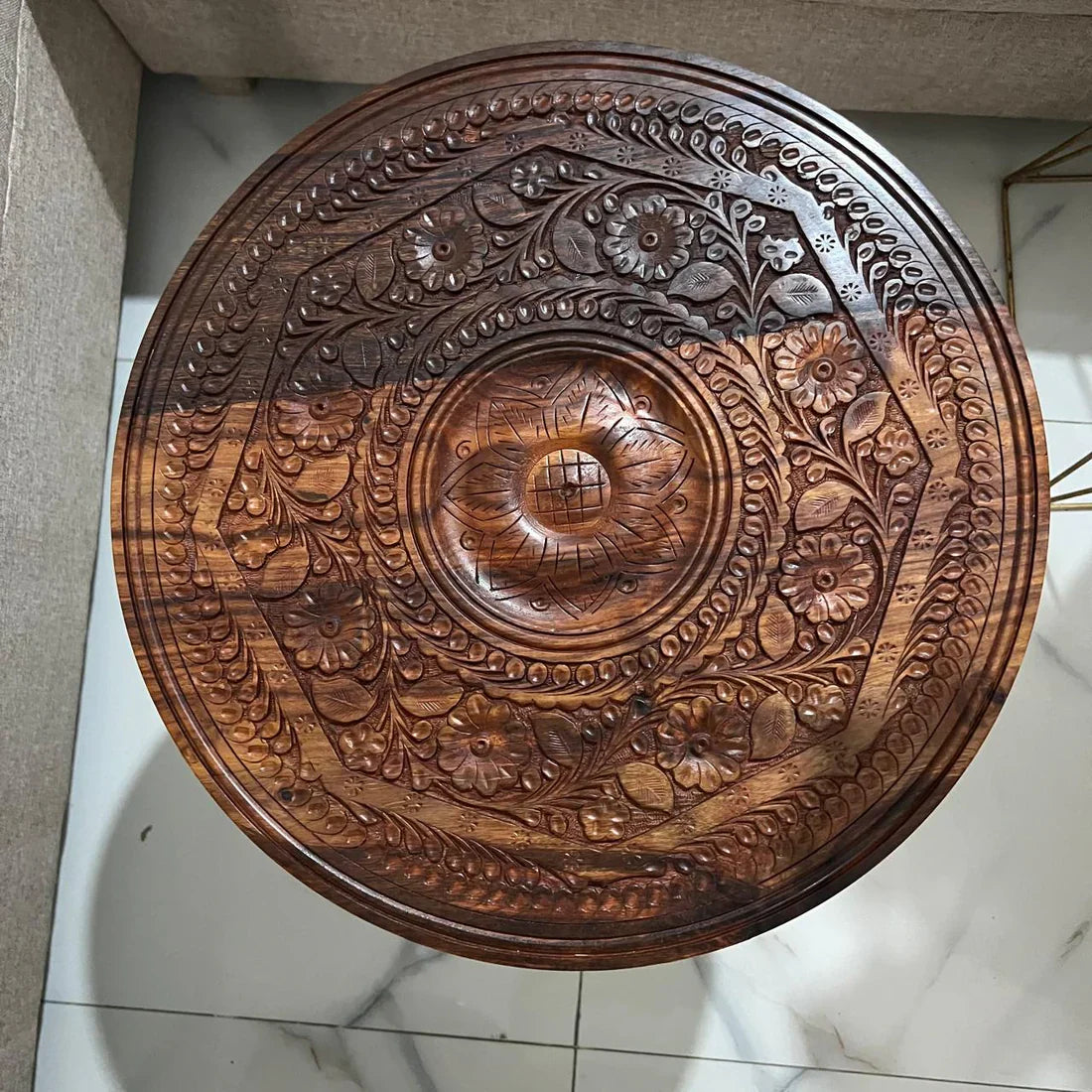 Wooden Coffee Table with Carving Art
