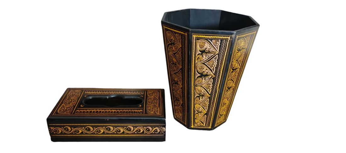 Wooden Naqshi Art Basket (18") & Tissue Box (6" x 11") Deal