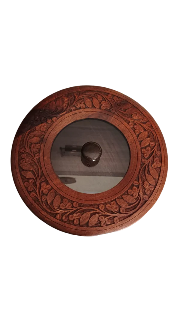 Royal Sheesham Hotpot with Carving Work & Glass Lid