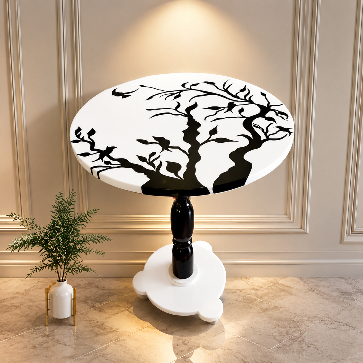Wooden Coffee Table with Painting Art