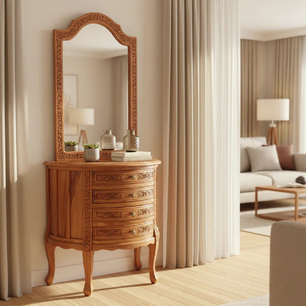Solid Sheesham Wood Dressing Console with Brass Inlay