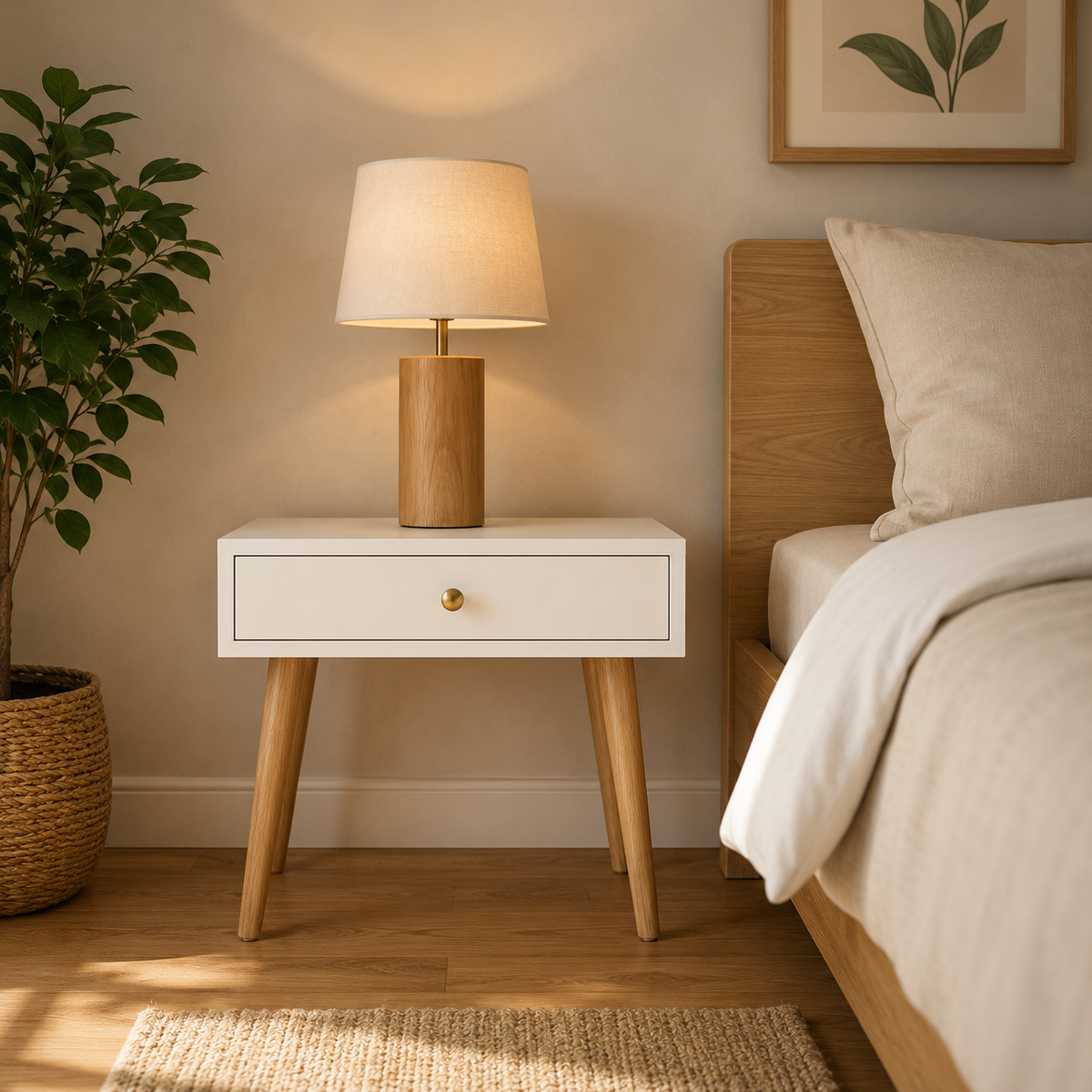 Decor Therapy Mid Century 1-Drawer Wood Side Accent Table ( White )