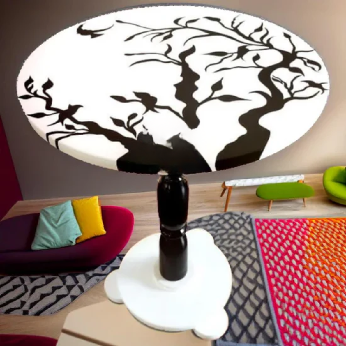 Wooden Coffee Table with Painting Art