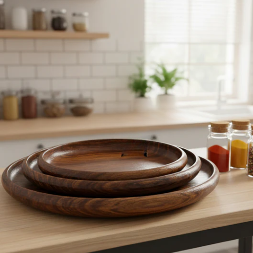 Pure Sheesham Wood Handmade Plate Set of 3