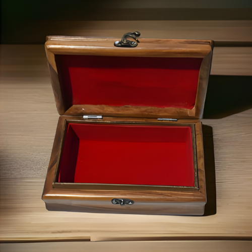 Hand-Carved Jewelry Box with Brass Inlay