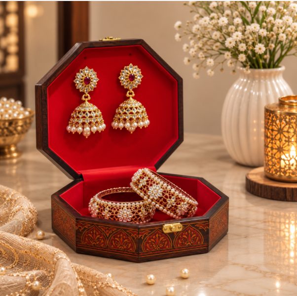 Wooden Jewellery Box with Artwork – Handmade Elegance
