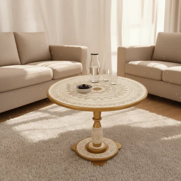 Golden & White Wooden Handmade Naqshi Art Coffee Table