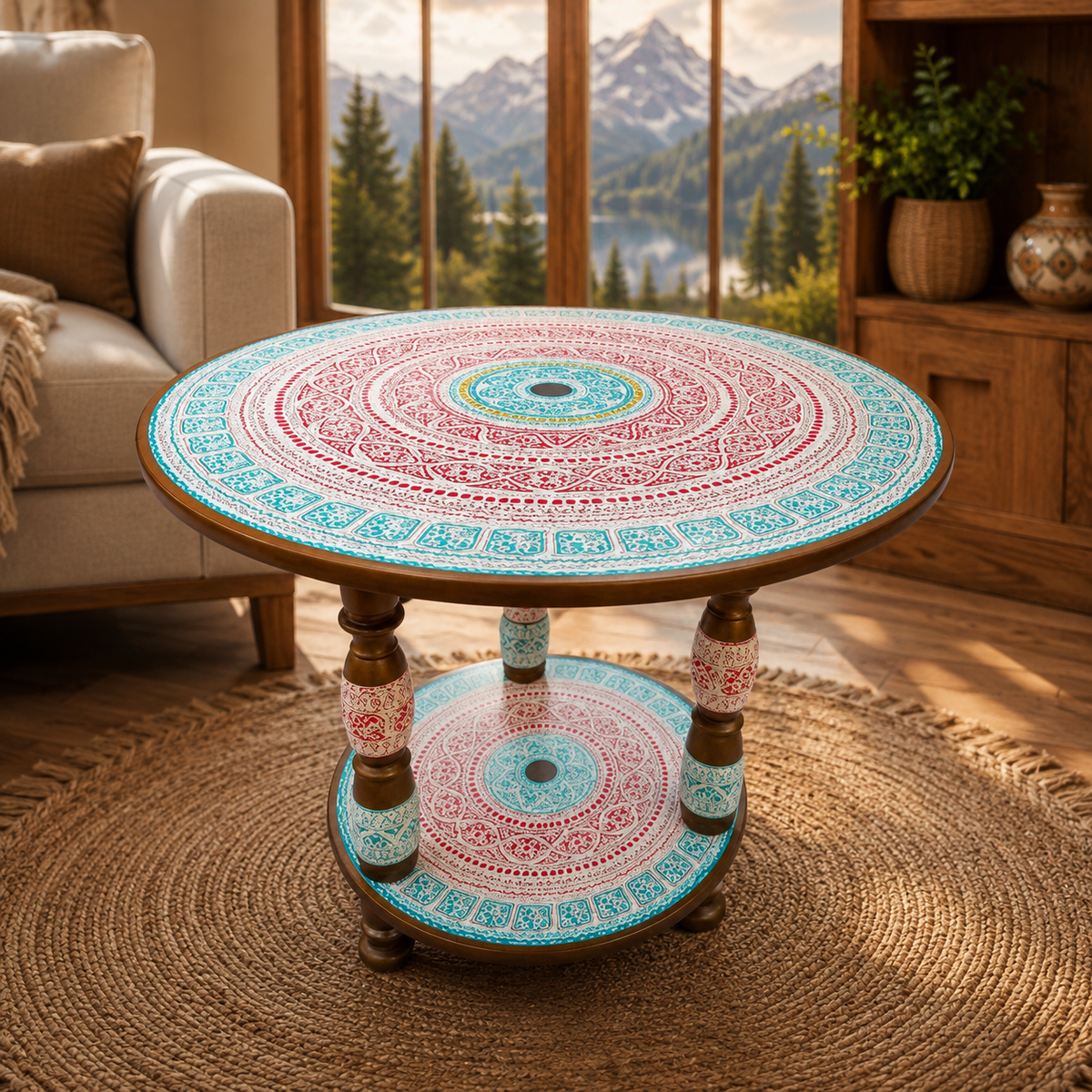 Radiant White & Emerald Naqshi Beauty Coffee Table