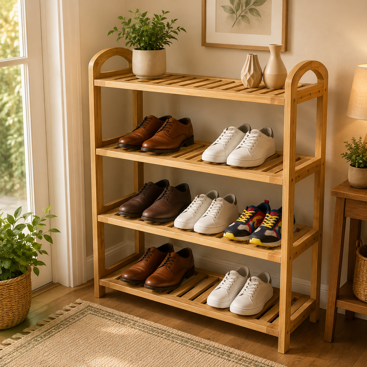 Premium Beech Wood 4-Tier Multi-Purpose Rack