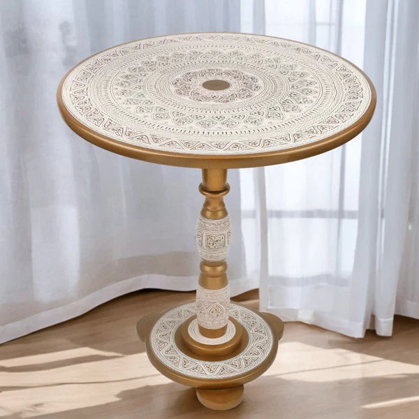 Golden & White Wooden Handmade Naqshi Art Coffee Table