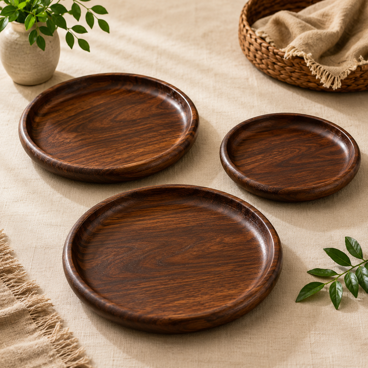 Pure Sheesham Wood Handmade Plate Set of 3