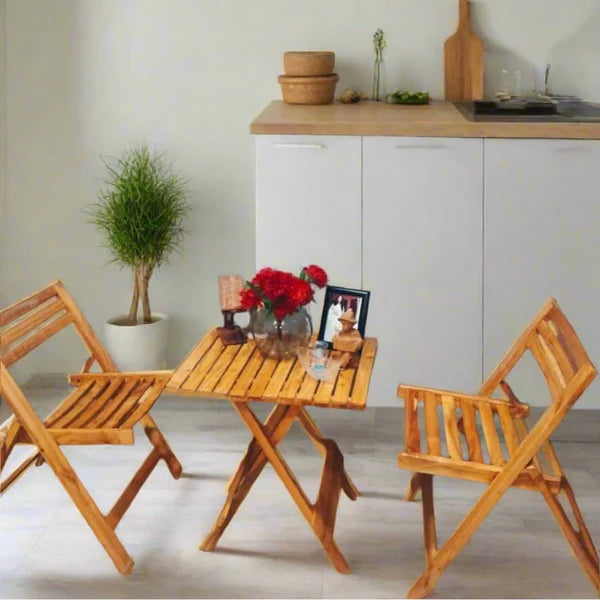 Stylish Solid Beach Wood Folding Table & Chairs Set