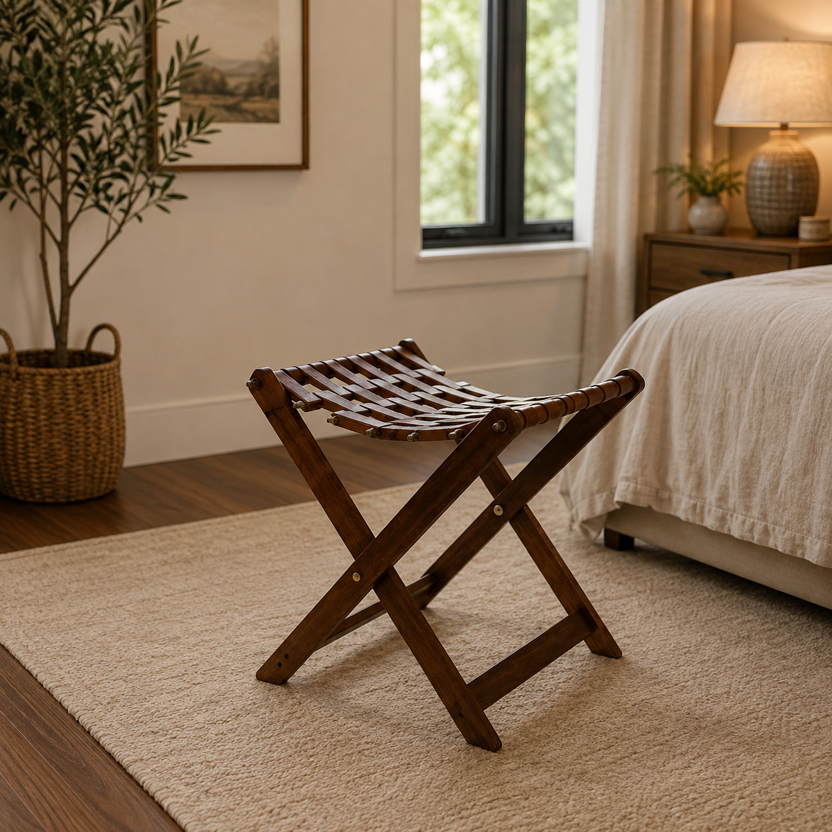 Handmade Foldable Wooden Stool with Premium Brass Work