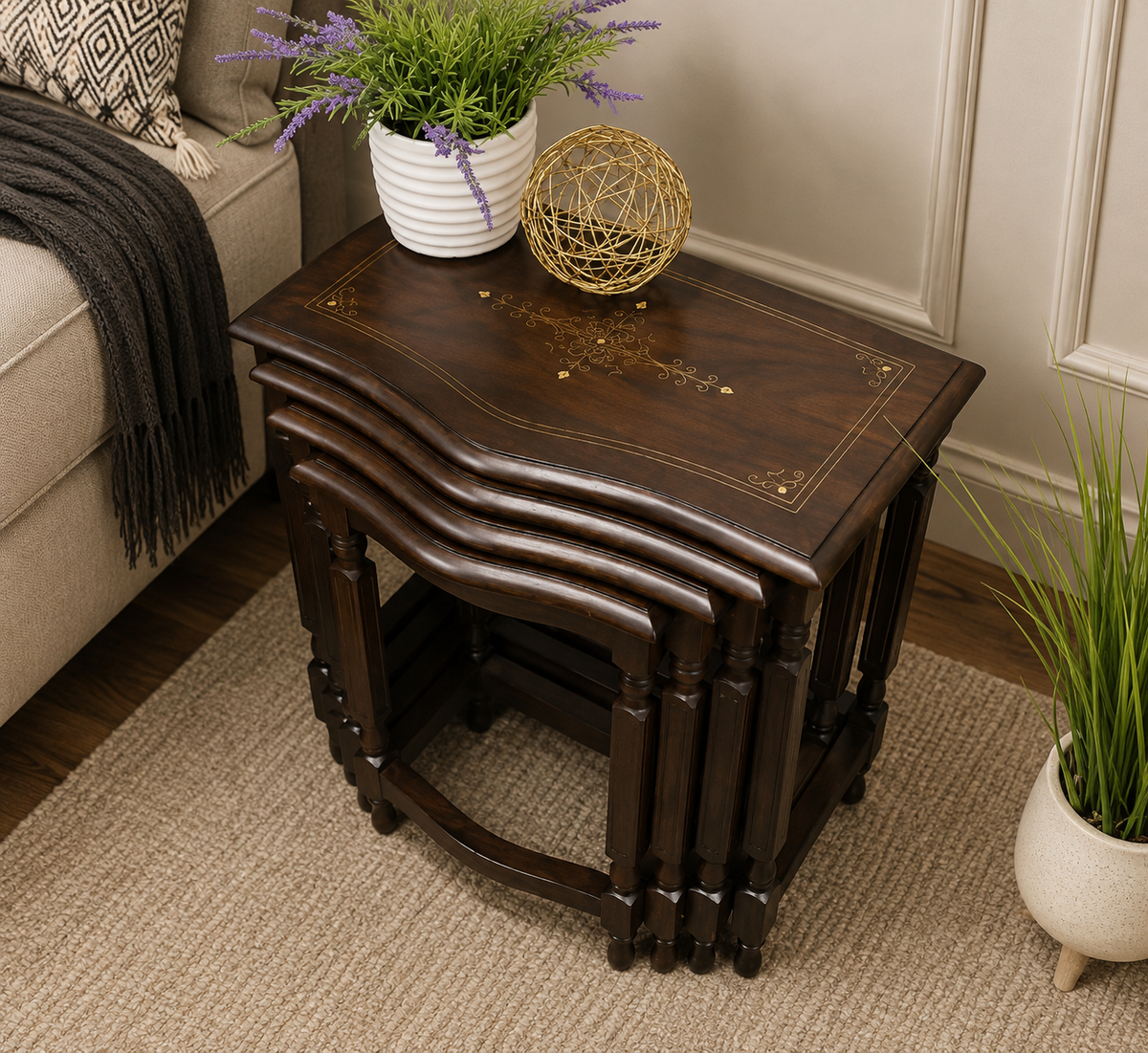 Handmade Chinyoti Sheesham Wood Coffee Table Set