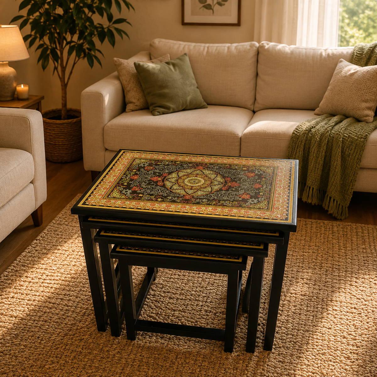 Table Nest Set (4-Piece) with Inlay Work