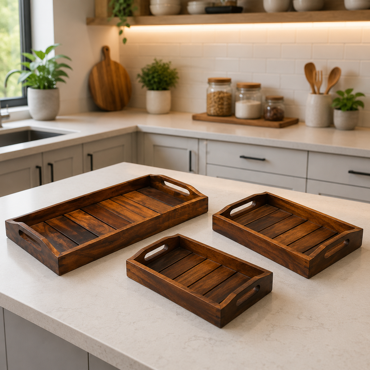 Solid Sheesham Wooden Handmade Mulberry Tray Set