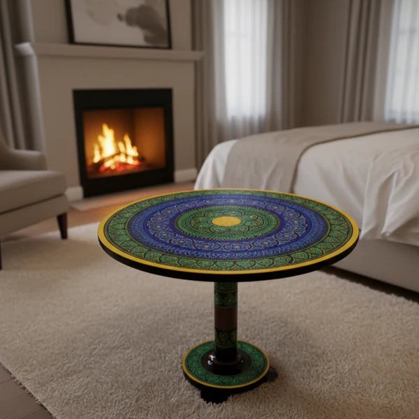 Golden Green & Blue Naqshi Art Coffee Table