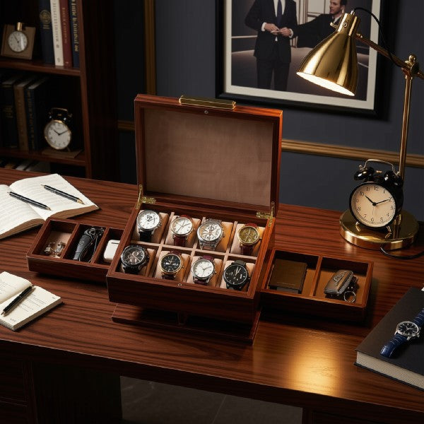 Luxury Wooden Watch Box with Side Drawer