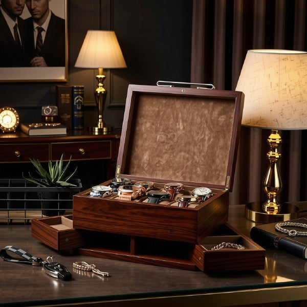 Luxury Wooden Watch Box with Side Drawer