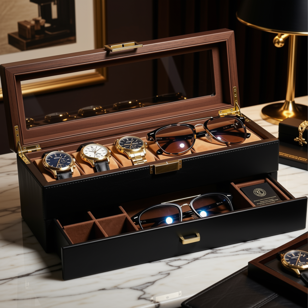 6-Slot Wooden Watch Box with Multi Drawers
